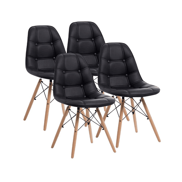 Pack de 4 Sillas Buckle Acolchadas Ecocuero Negras 1