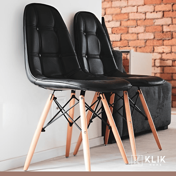 Pack de 4 Sillas Buckle Acolchadas Ecocuero Negras 5