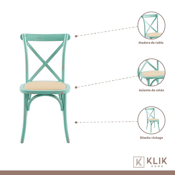 Pack de 4 Sillas Crossback Danubio Madera Rattan Menta 3