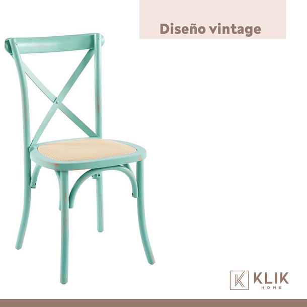 Pack de 4 Sillas Crossback Danubio Madera Rattan Menta 7