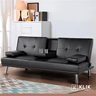 Sofá Cama Apoyabrazos - Ecocuero negro 3