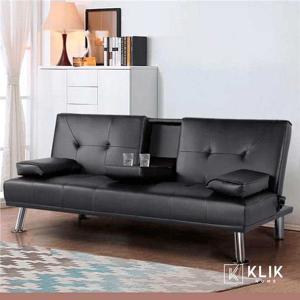 Sofá Cama Apoyabrazos - Ecocuero negro 3