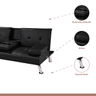 Sofá Cama Apoyabrazos - Ecocuero negro 6