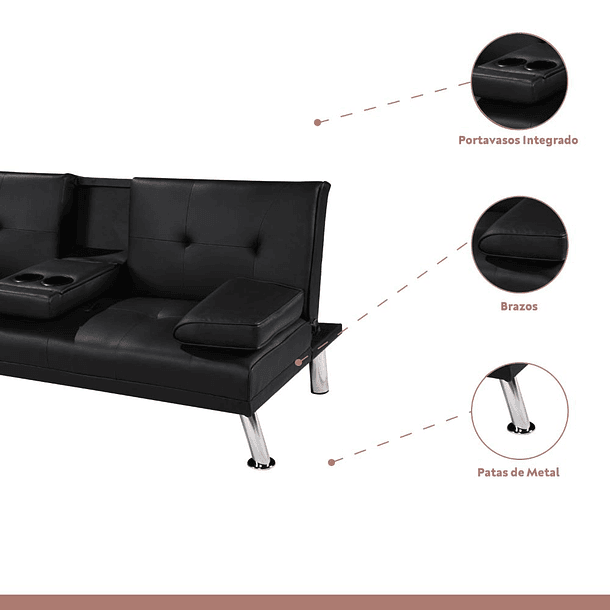 Sofá Cama Apoyabrazos - Ecocuero negro 6