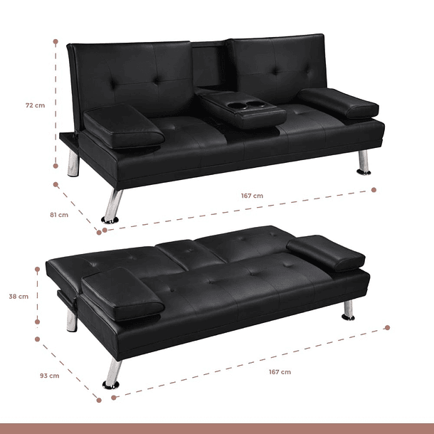 Sofá Cama Apoyabrazos - Ecocuero negro 9