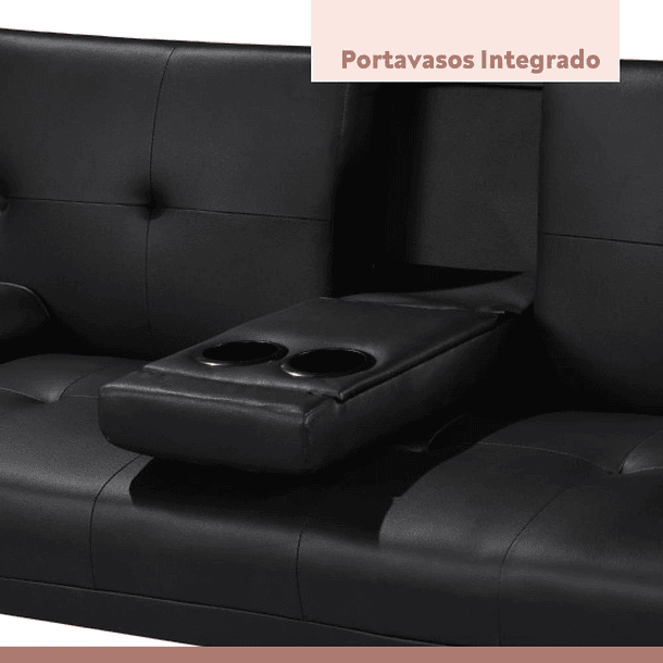 Sofá Cama Apoyabrazos - Ecocuero negro 13