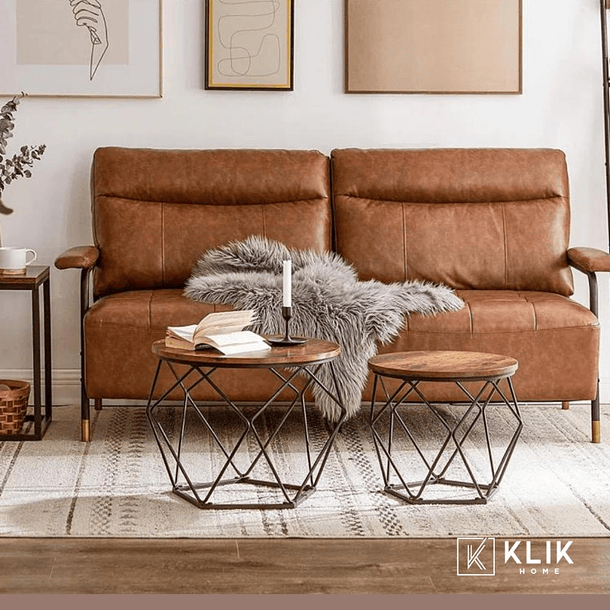 Juego dos mesas de centro lateral Madison enrejada - Natural 2