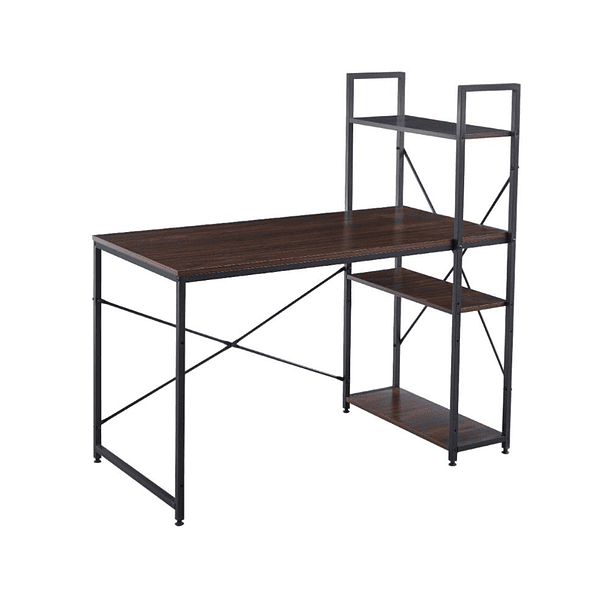 Escritorio Industrial Home Office con Repisas Oslo - Madera Oscura Walnut 2