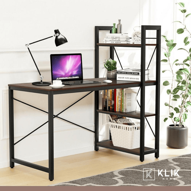 Escritorio Industrial Home Office con Repisas Oslo - Madera Oscura Walnut 3