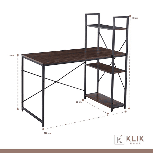 Escritorio Industrial Home Office con Repisas Oslo - Madera Oscura Walnut 8