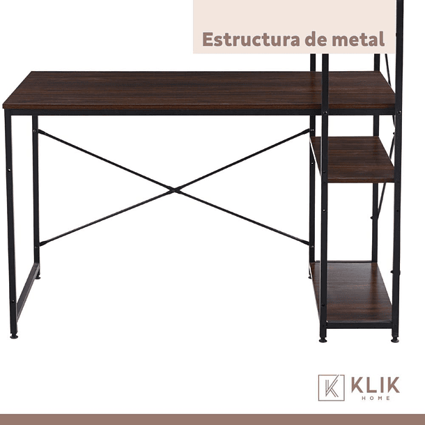 Escritorio Industrial Home Office con Repisas Oslo - Madera Oscura Walnut 16