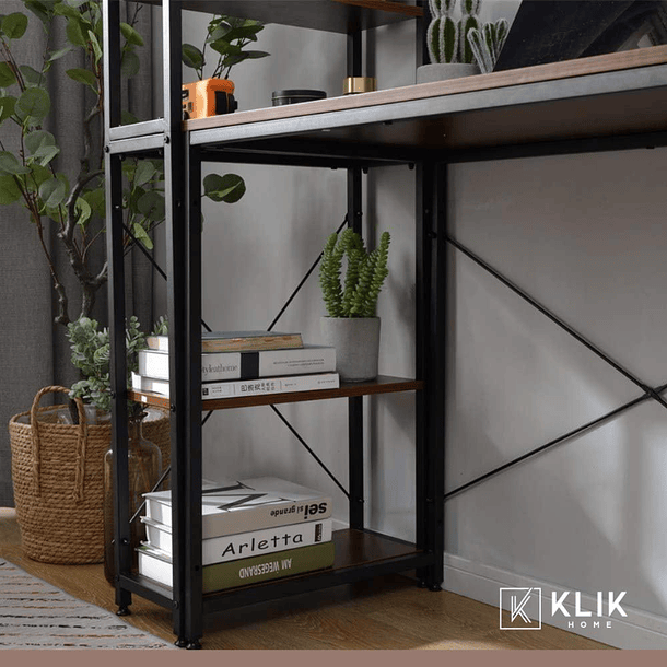 Escritorio Industrial Home Office con Repisas Oslo - Madera Oscura Walnut 18