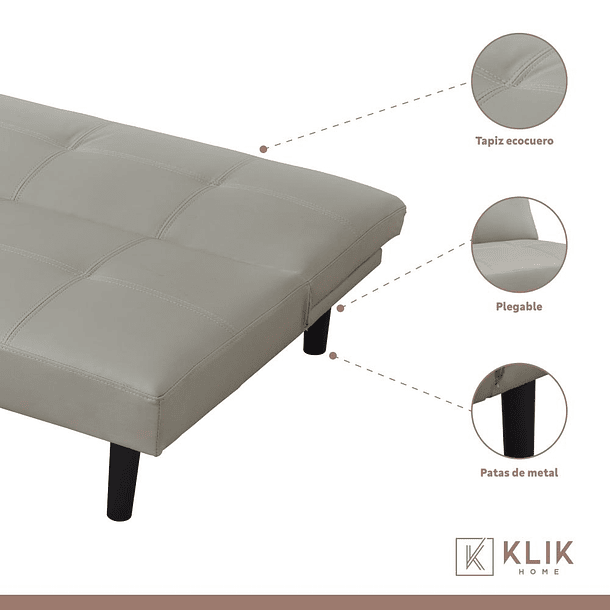 Futón Sofá Cama 2 cuerpos Sofía - Ecocuero Gris 3