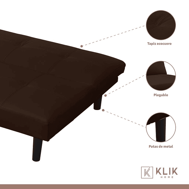Futón Sofá Cama 2 cuerpos Sofía - Ecocuero Café 3
