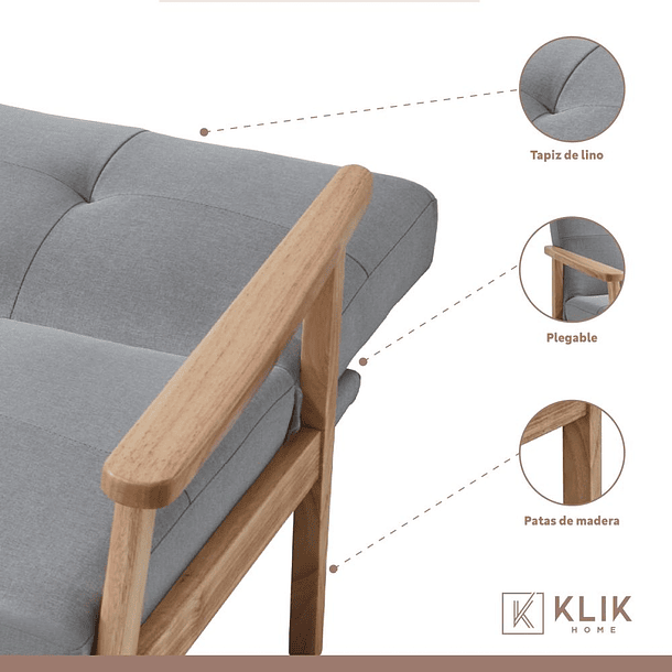 Futón Sofá Cama 3 cuerpos Amelia - Lino Gris 3