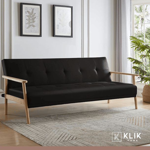 Futón Sofá Cama 3 cuerpos Amelia - Ecocuero Negro 2