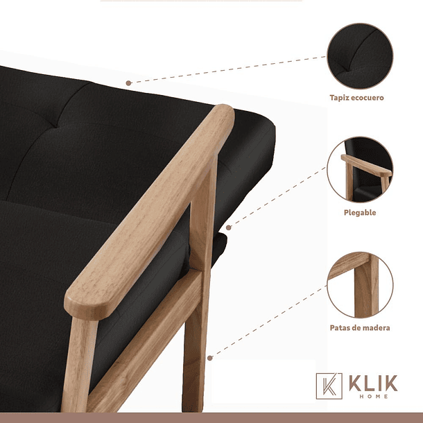 Futón Sofá Cama 3 cuerpos Amelia - Ecocuero Negro 3