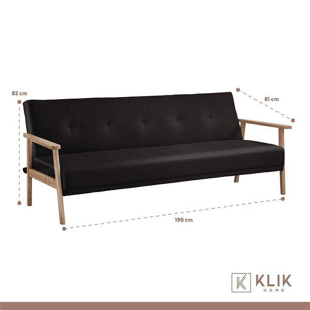 Futón Sofá Cama 3 cuerpos Amelia - Ecocuero Negro 4