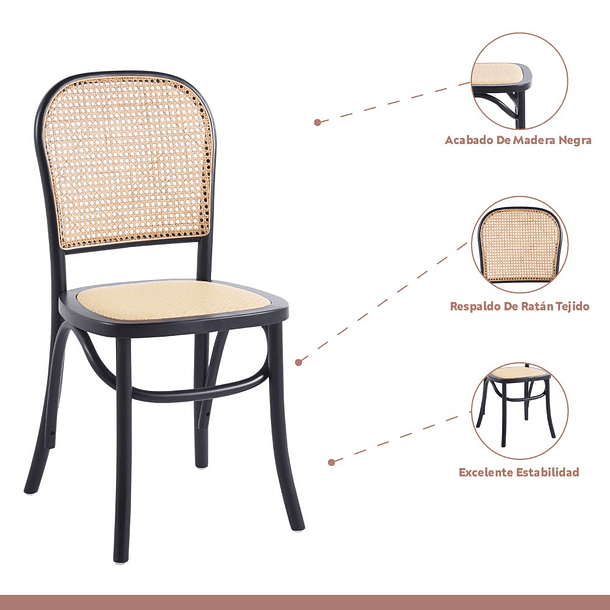 Pack de 2 Sillas de Comedor Hoffman o Lombardia Madera Rattan - Negra 3