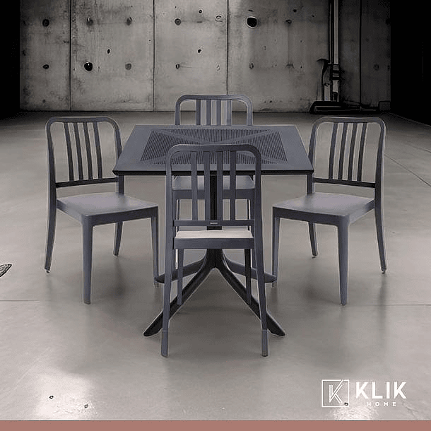 Mesa restaurant 80x80 Polipropileno + 4 Sillas Navy - Negra 2