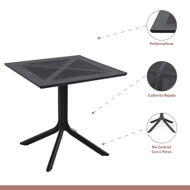 Mesa restaurant 80x80 Polipropileno + 4 Sillas Navy - Negra 3