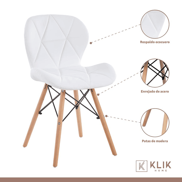Pack de 4 Sillas Radar Acolchadas Ecocuero Blancas 3