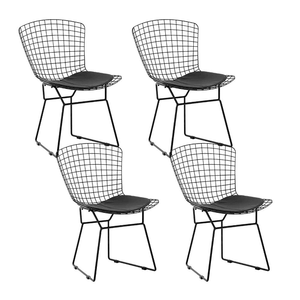 Pack de 4 Sillas Bertoia metal de terraza living comedor acolchada - Negra 1