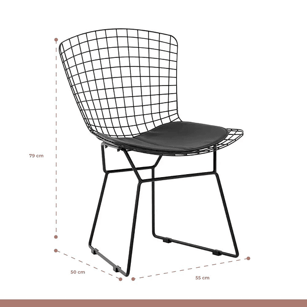 Pack de 4 Sillas Bertoia metal de terraza living comedor acolchada - Negra 4