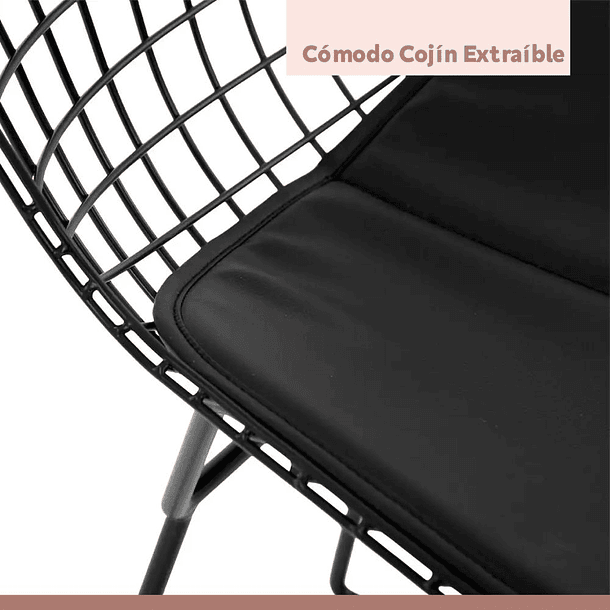 Pack de 4 Sillas Bertoia metal de terraza living comedor acolchada - Negra 6