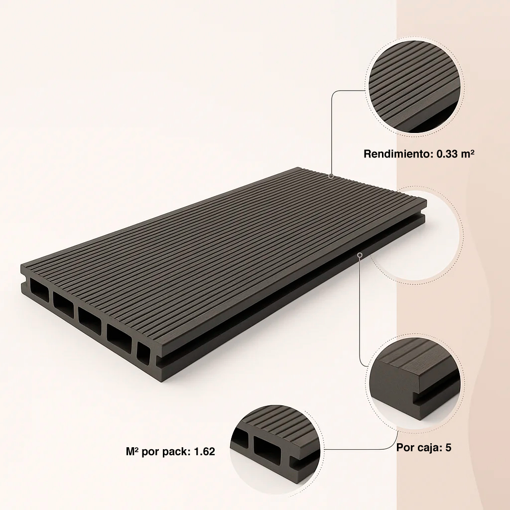 Pack de 5 Deck exterior WPC Color Gris Oscuro | KLIK Muebles
