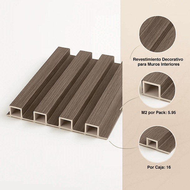 Pack de 16 Revestimientos Siding WPC interior color Gris 5