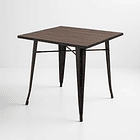 Mesa Tolix restaurant cuadrada negra 80x80 con cubierta de Madera Oscura Walnut 1