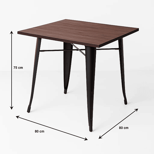 Mesa Tolix restaurant cuadrada negra 80x80 con cubierta de Madera Oscura Walnut 4