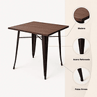 Mesa Tolix restaurant cuadrada negra 80x80 con cubierta de Madera Oscura Walnut 5