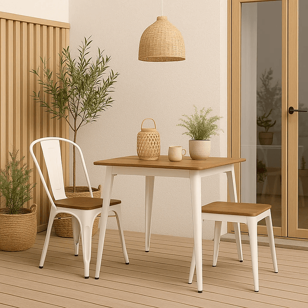 Silla Tolix con asiento de Madera Oscura Walnut - Blanca 8