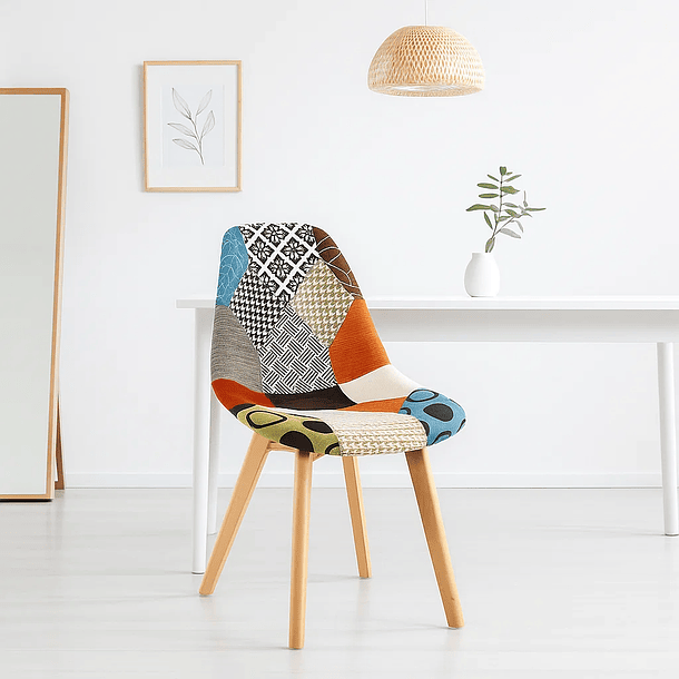 Silla Patchwork Acolchado Tela Wood - Naranja 3