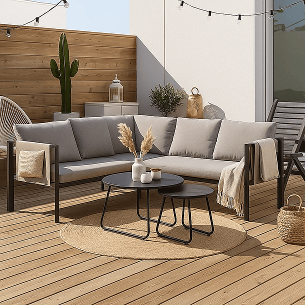 Set Soho 3 Sofás Esquineros Grises y 2 Mesas de Centro 4