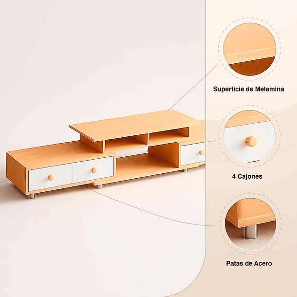 Rack TV Extendible Cuatro Cajones 5