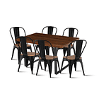 Comedor Industrial 140x90 Oscura + 6 Sillas Tolix Negras con Asiento de Madera Oscura Walnut 1