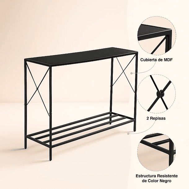 Arrimo tradicional negro metal mdf 12