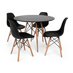 Comedor Mesa Eames Redonda Negra 100cm + 4 Sillas Eames Negras