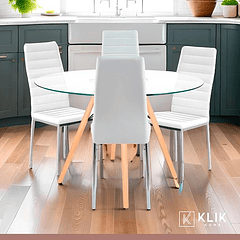 Comedor Mesa Eames 100cm redonda vidrio + 4 Sillas Dining Liana Acolchadas - Blancas