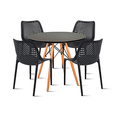 Comedor Mesa Eames redonda 80cm negra + 4 Sillas Berlin - Negras