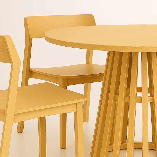 Comedor Mesa Redonda de 100 cm Madera Natural con Base Estilo Rejilla + 4 Silla de Madera Rover Viena Natural 8