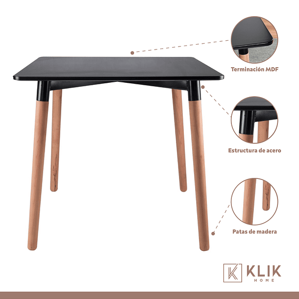 Comedor cuadrado negro 80cm - 4 Sillas tulip negras 4