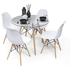 Comedor Mesa Eames Vidrio 80cm + 4 Sillas Eames Blancas 2