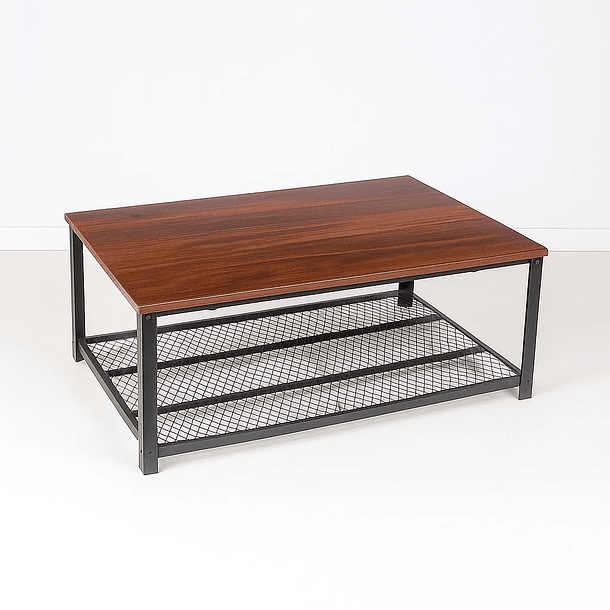 Mesa de centro metal madera oscura walnut enrejada 106x60 1