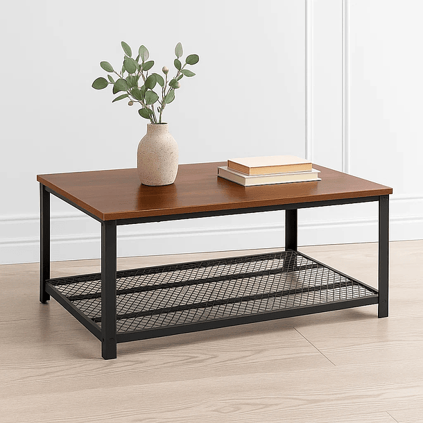 Mesa de centro metal madera oscura walnut enrejada 106x60 2