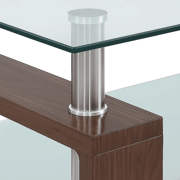 Mesa de centro para living rectangular de vidrio y madera oscura 13