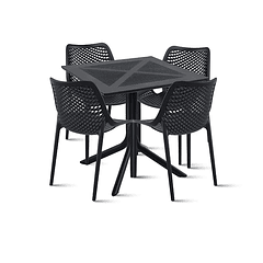 Mesa restaurant 80x80 Polipropileno + 4 Sillas Air Berlín - Negra